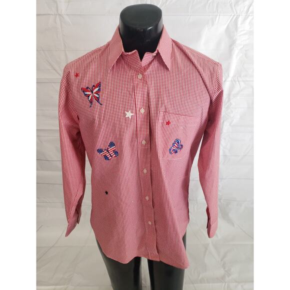 Las Olas Women's Button Up; Pink Plaid with Butterflies - M - Picture 1 of 5